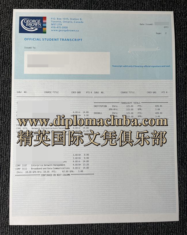 乔治布朗学院成绩单
