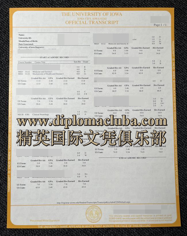 爱荷华大学成绩单