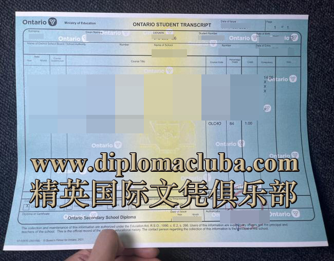 安大略省高中成绩单