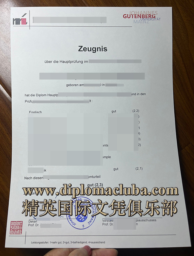 美因茨大学成绩单