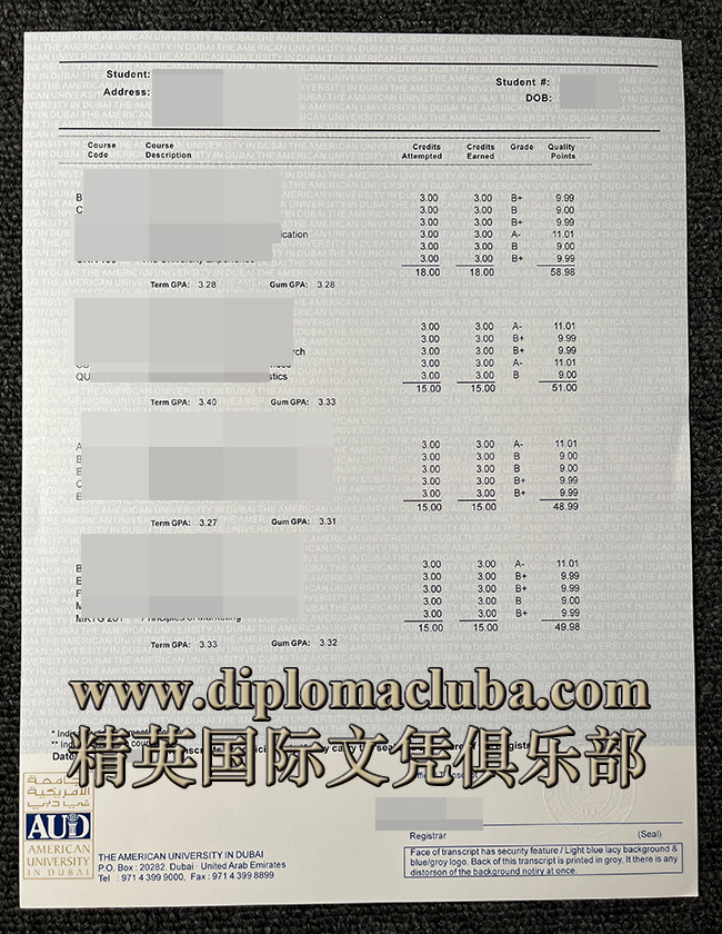 迪拜美国大学成绩单