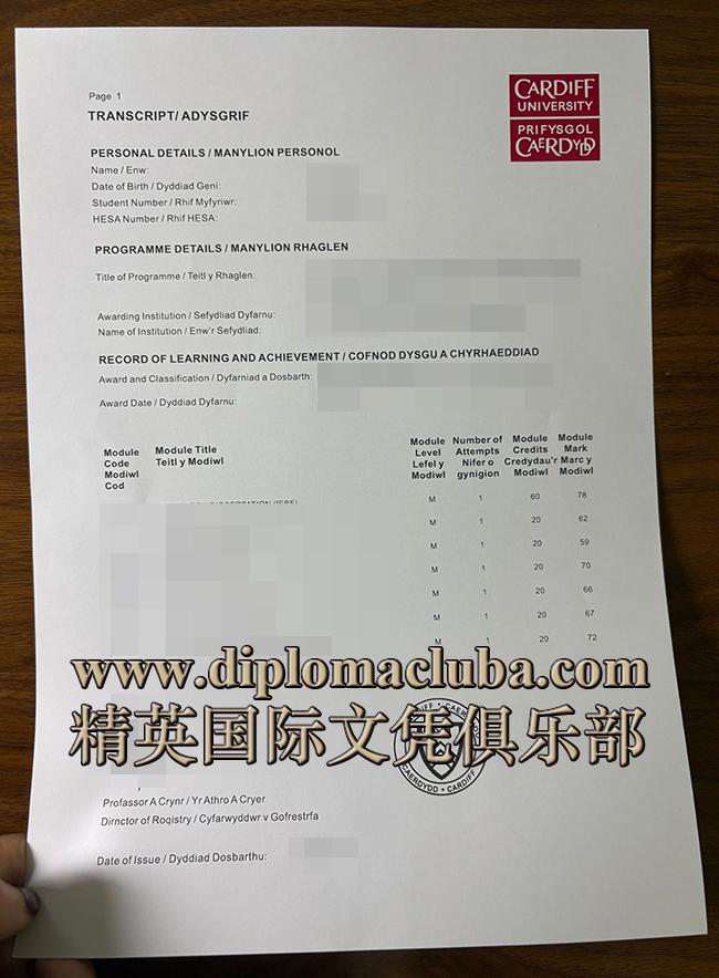 卡迪夫大学成绩单