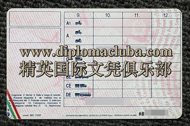 意大利驾照背面